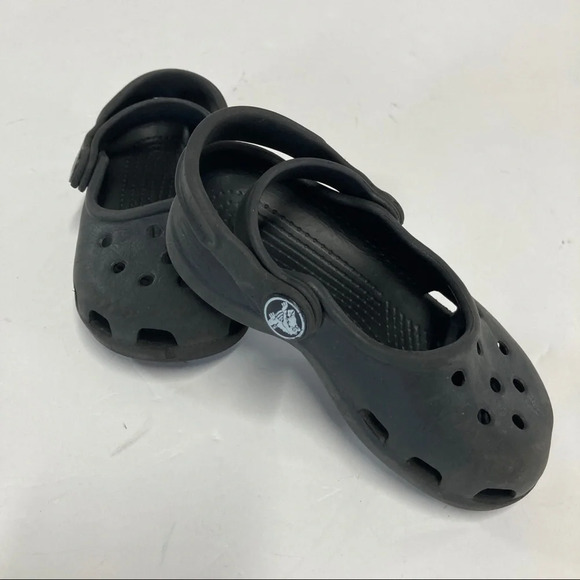 Crocs Youth Clogs Size 7 black double strap - Picture 1 of 7